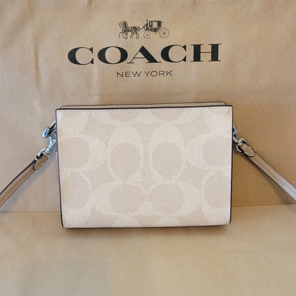 Coach CAR12 Slim Crossbody Signature Canvas Large C Clutch Handbag Sand Taupe - Picture 4 of 7